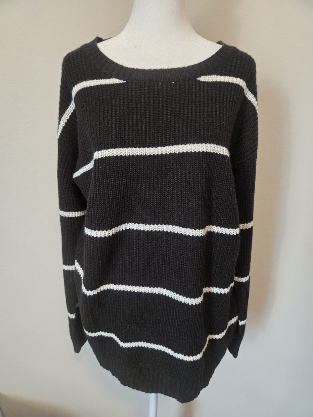LuLaRoe Black Crewneck Sweater with White Stripes